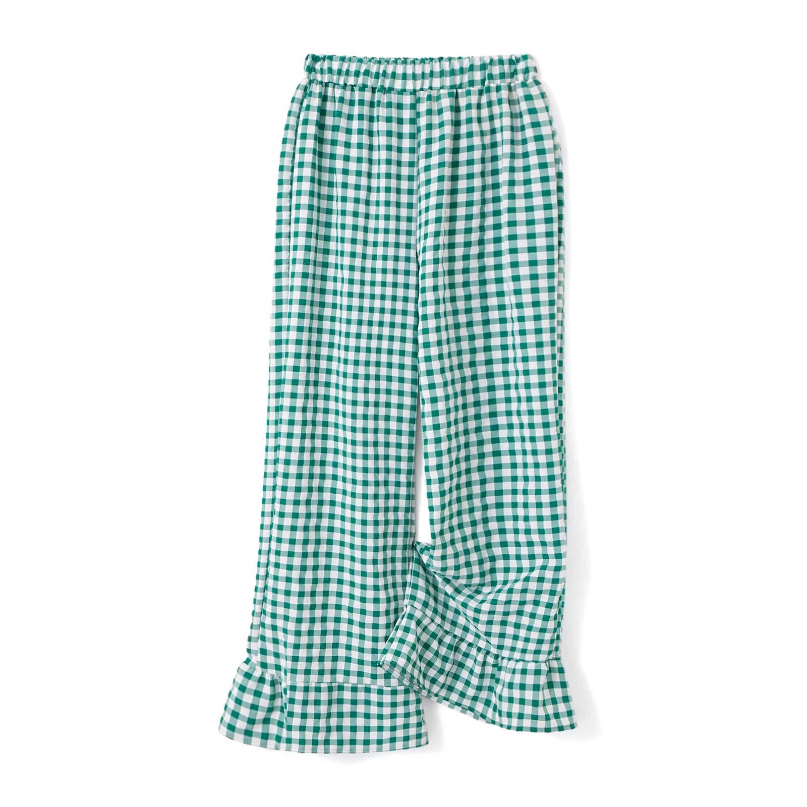 Cyflymder  Elastic Waist Casual Ruffled Hem Wide Legs Pants for Women Summer Fall Plaid Loose Long Trousers for Streetwear Lounge Bottoms