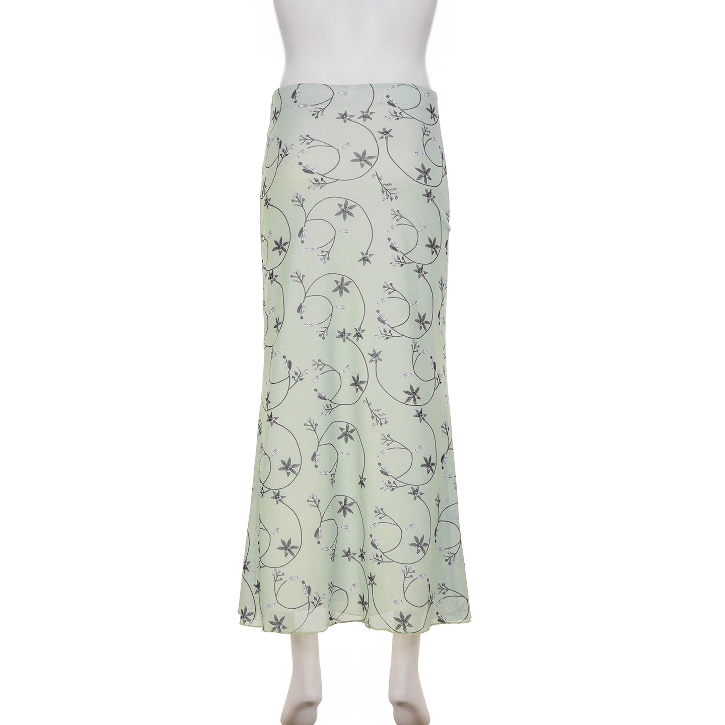 Cyflymder  Holiday Floral Mesh Trumpet Skirts Beach Style Slim Low-Waisted Maxi Skirts Women Summer Fashion Streetwear Ladies