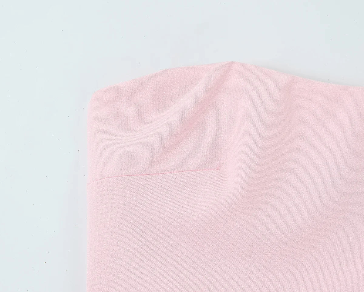 Cyflymder  Elegant Ruched Strapless Dress Women Sexy Pastel Pink Off Shoulder Side Zipper Midi Dress 2025 New Summer Party Evening Dresses
