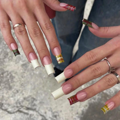 Cyflymder  24pcs Sweet Cool y2k Star Press on Nails Leopard Print French Long Ballet Fake Nails for Women Wearable Gothic Punk False Nails