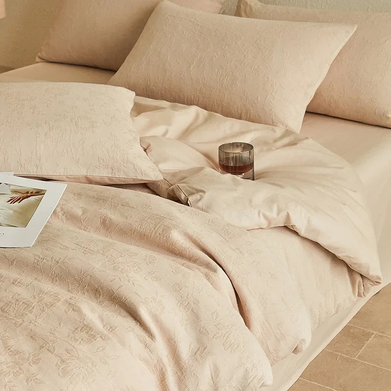 Cyflymder  Light Luxury Soft Thick 100% Cotton Flat Sheet Sets Satin Jacquard Silky Bedding Set for Seasons Single Double Bed Comfort Set