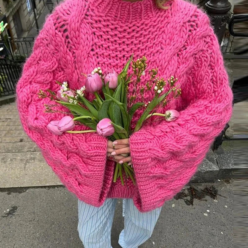 Cyflymder  Retro Knitted Sweater round Ne Bell Sve Casual Comfortable Autumn Winter Women's Faion Commute Loose Fit Polyester Blend