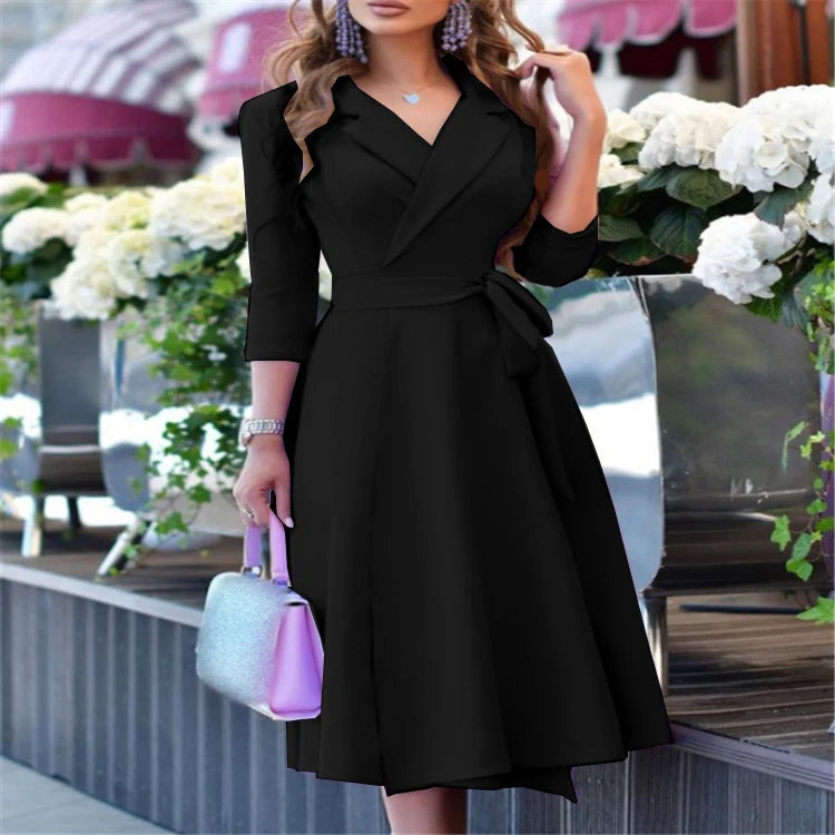 Cyflymder  Faionable V-ne Belted Svel Dr Women's Mid-length Skirt Sle Spring Summer New Arrival Polyester Fiber