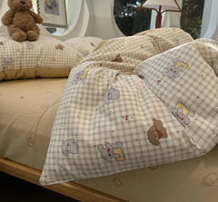 Cyflymder  cute cartoon dog cherry brown plaid bedding set teen,twin full queen lovely cotton home textile sheet pillow case quilt cover