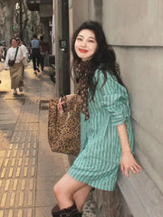 Cyflymder  Set Summer New Popular Green Striped Shirt Shorts Two-piece Set