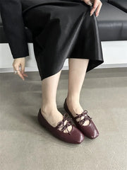 Cyflymder  Korean Style Flat Bottom Butterfly Knot Single Shoes Women's Silver Mary Janes Low Heel Square Toe Synthetic Inner Slip-On Shoes