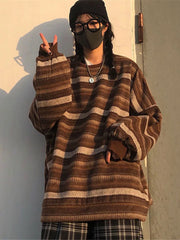 Cyflymder outfit inspo winter Striped Sweaters Women Oversize Pullovers Autumn Winter Knit Sweater Hip Hop Ulzzang BF Unisex Jumper Ladies Retro Couples Tops