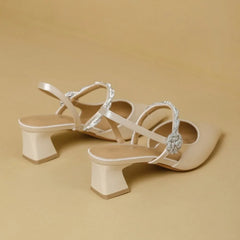Cyflymder  Sandals Luxury Ladies Elegant Satin Rhinestone Thick Heel High Heels Single Shoes Summer New Pointed Back Empty Bag Head Sandals
