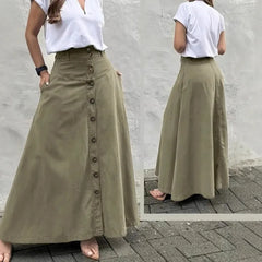 Cyflymder  Elegant French High Street Long Skirt Y2k Aesthetic Front Single Breasted Design A-line Temperament Jupe New Harajuku Punk Skirt