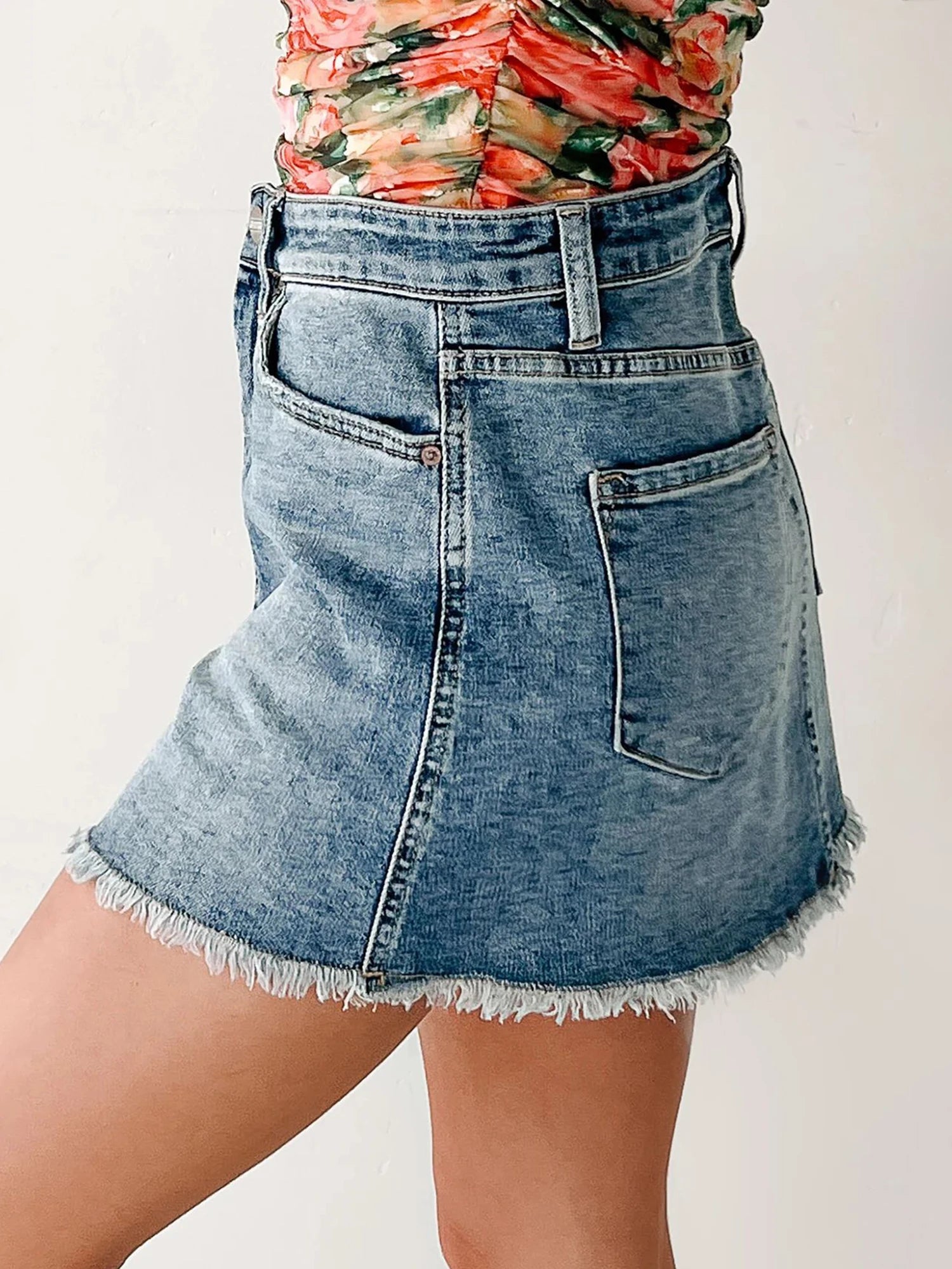 Cyflymder  Women s Distressed Denim Skirts High Waisted Frayed Raw Edge Jean Skirts Mini Skirts Urban Street Style Fashion