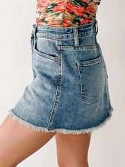 Cyflymder  Women s Distressed Denim Skirts High Waisted Frayed Raw Edge Jean Skirts Mini Skirts Urban Street Style Fashion