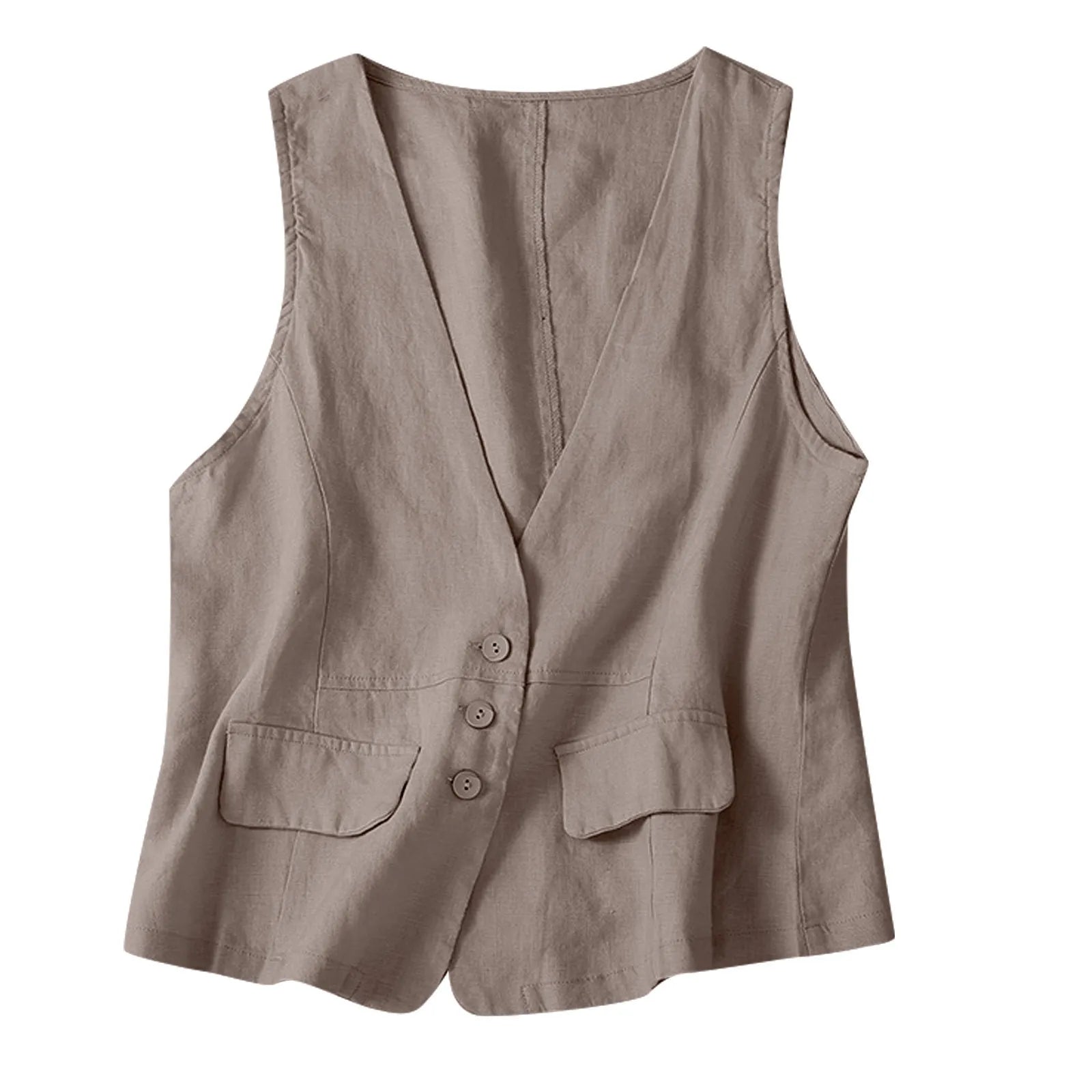 Cyflymder  Vintage Fashion Summer Deep V-Neck Solid Color Casual Sleeveless Tank Tops Cotton Linen Thin Outerwear Versatile Vest Coat