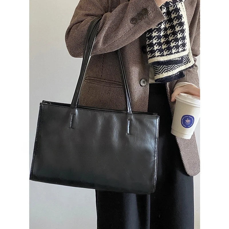 Cyflymder  Korean Solid Patent Leather Bright Surface Tote Bag Fashion Large Capacity Commuter Shoulder Bag WomenCasual Handbag Elegant New