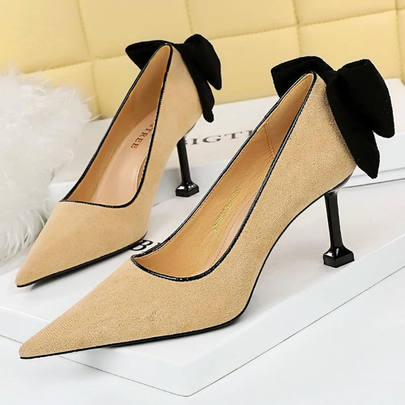 Cyflymder Shoes Bowknot Female Kitten Heels Suede Women Pumps Spring New High-heels Fashion Sweet Ladies Shoes Luxury Pumps