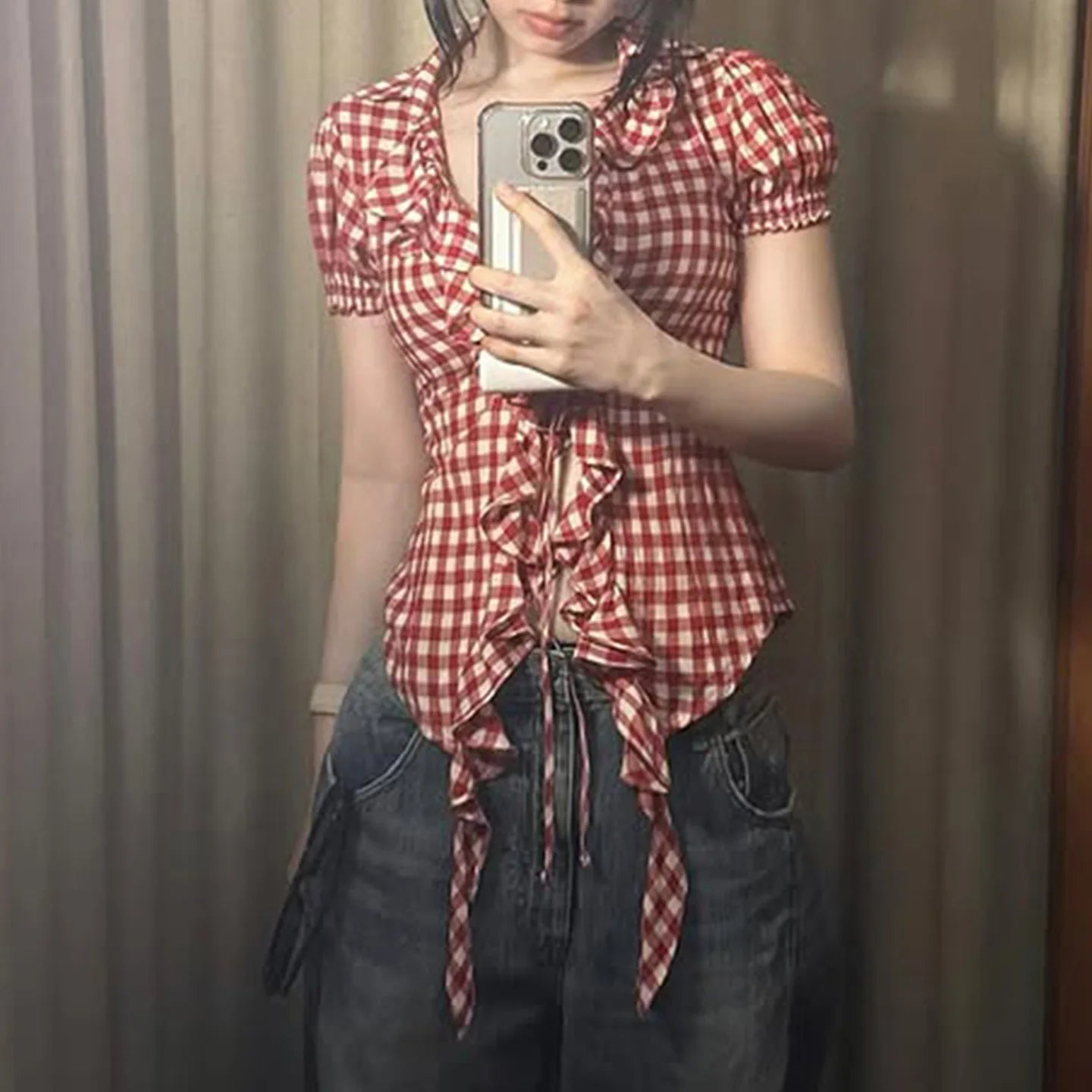 Cyflymder  American Sle Vintage Sexy Slim Fit Ruffle ort Sve Women's irt Floral Print Bubble Sve Casual Summer Top