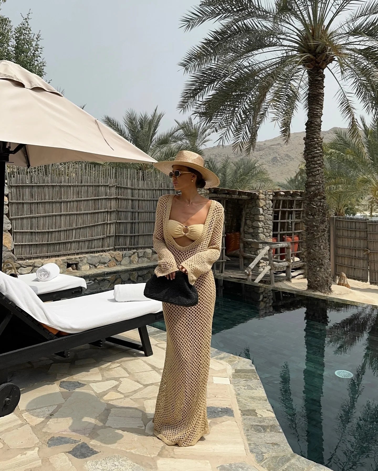 Cyflymder  Sexy U-neck Bell Sleeve Knit Maxi Dress Summer 2024 Women Swimwear Feminine Bikinis Cover-ups Holiday Crochet Beach Outfit K21