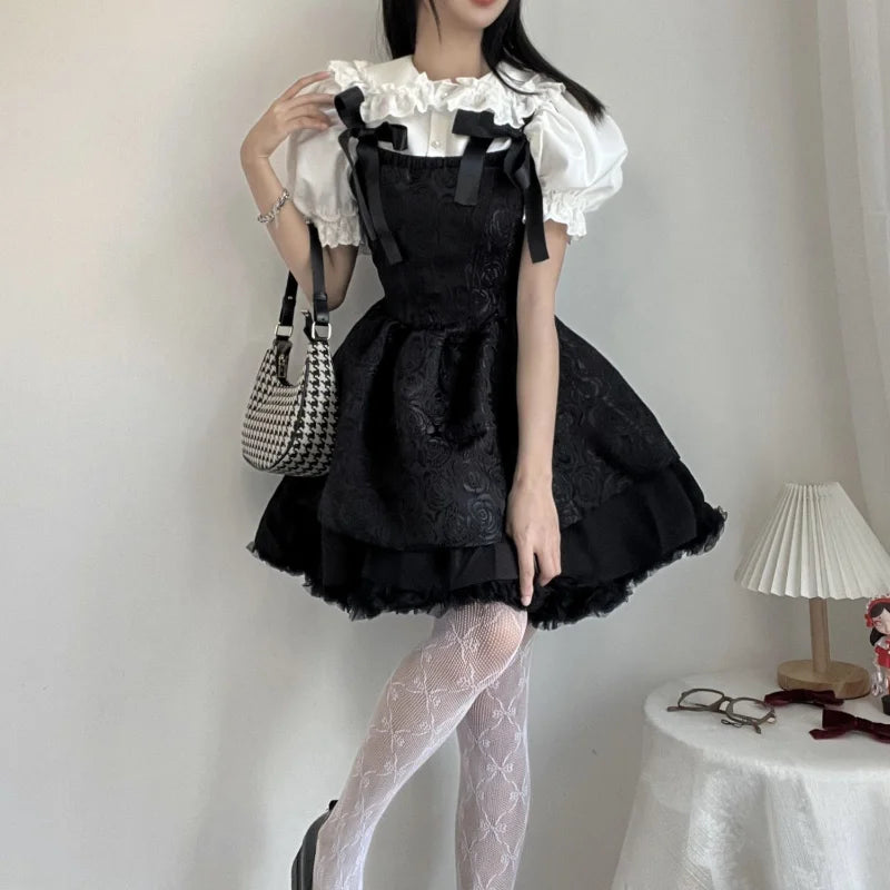 Cyflymder New Removable Flare Sleeves Shirts White Ruffle Women Gothic Fairy Aesthetic Doll Collar Tops Y2K Harajuku Lolita Blouses