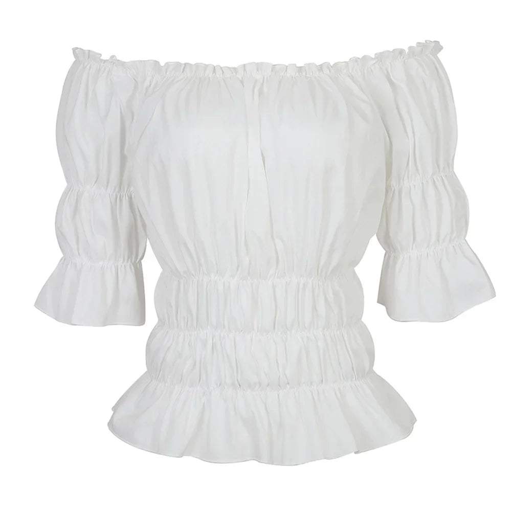 Cyflymder  Corset 3 Piece Outfits for Women Steampunk Renaissance White Blouse Set Carnival Party Lace Up Boned Bustiers with Pirate Skirt