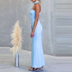 Cyflymder  Fashion Off Shoulder Solid Slim Cocktail Party Dress Summer Backless Wrap Hips Dress Sexy Ribbon Halter Tube Tops Fishtail Dress