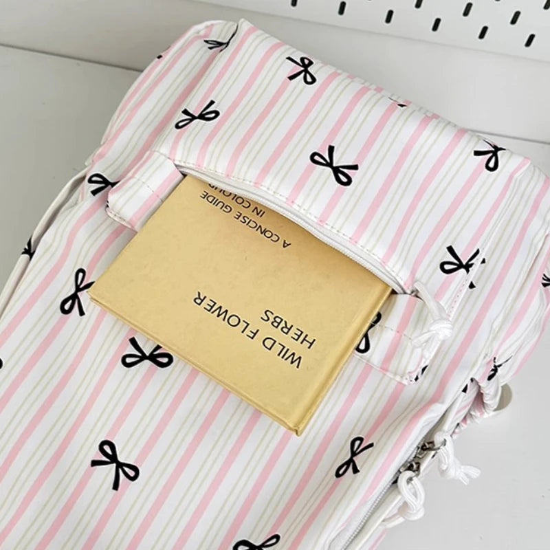 Cyflymder  High-capacity Women Sweet Preppy Backpacks Japanese Y2k Aesthetic Fashion Students Backpack Kawaii Striped Bow Print Schoolbags