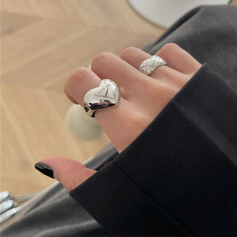 Cyflymder New Trendy Silver Color Rings Women Accessories Elegant Simple Smooth LOVE Heart Party Jewelry Birthday Gifts