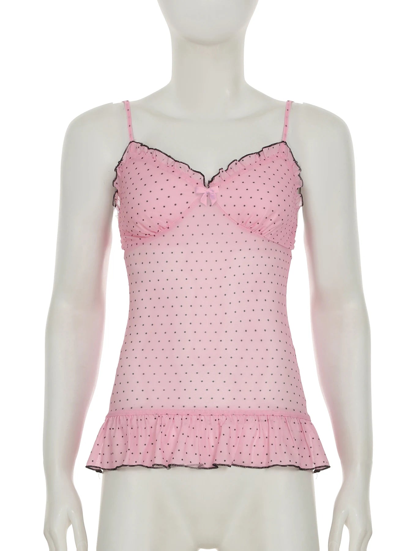Cyflymder  Holiday Sweet Dot Printed Camis Top See Through Slim V-Neck Sleeveless Tank Tops Women 2025 Summer Fashion Streetwear