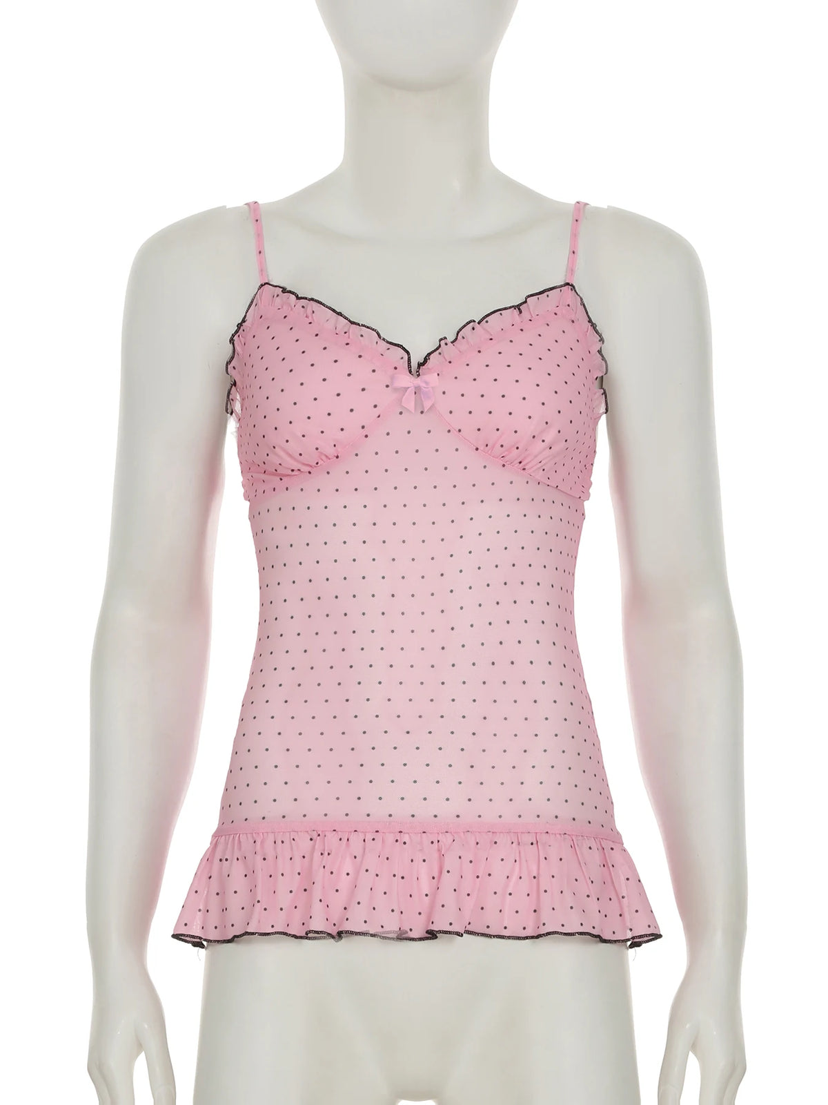 Cyflymder  Holiday Sweet Dot Printed Camis Top See Through Slim V-Neck Sleeveless Tank Tops Women 2025 Summer Fashion Streetwear