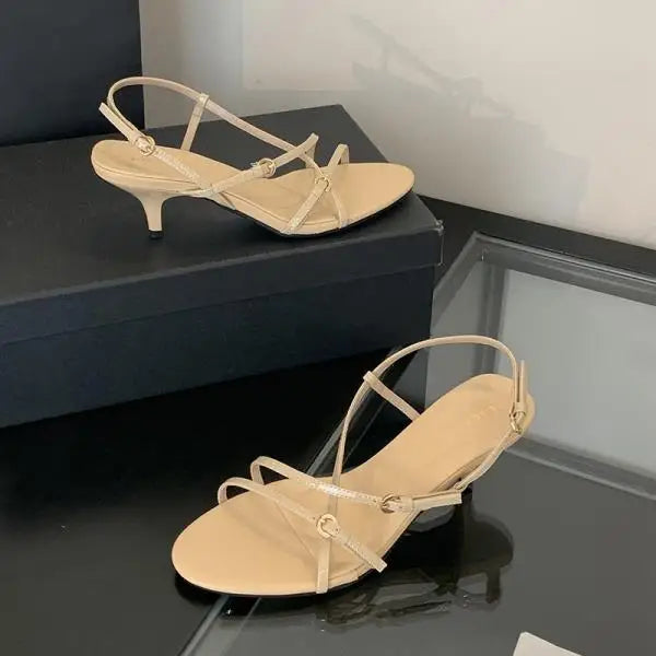 Cyflymder  Clear Heels Open Toe Low Sandals Woman Leather Female Shoe Ankle Strap All-Match 2025 Summer Med Peep Low-heeled Girls Fashion B