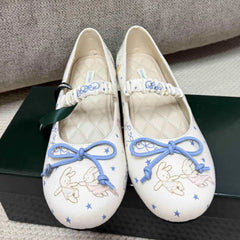 Cyflymder  Cute Rabbit Motif Round Toe Bow Mary Jane Flat Women Shoes Slip On Ballet Daily Dating Holiday Casual Party Dress Footwear