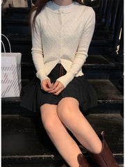 Cyflymder  All Match Simple O Neck Sing Breasted Knitted Cardiagn Y2k French Spring Autumn Casual Twist Lazy Sweater Harajuku Sweet Jumper