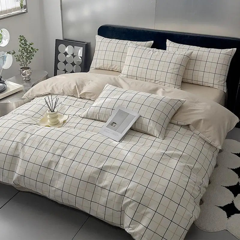 Cyflymder  Nordic Grid Pure Cotton Bedding Sets 100% Cotton Print Skin-Friendly Comforter Set High Quality Cozy Bedclothes for All Seasons