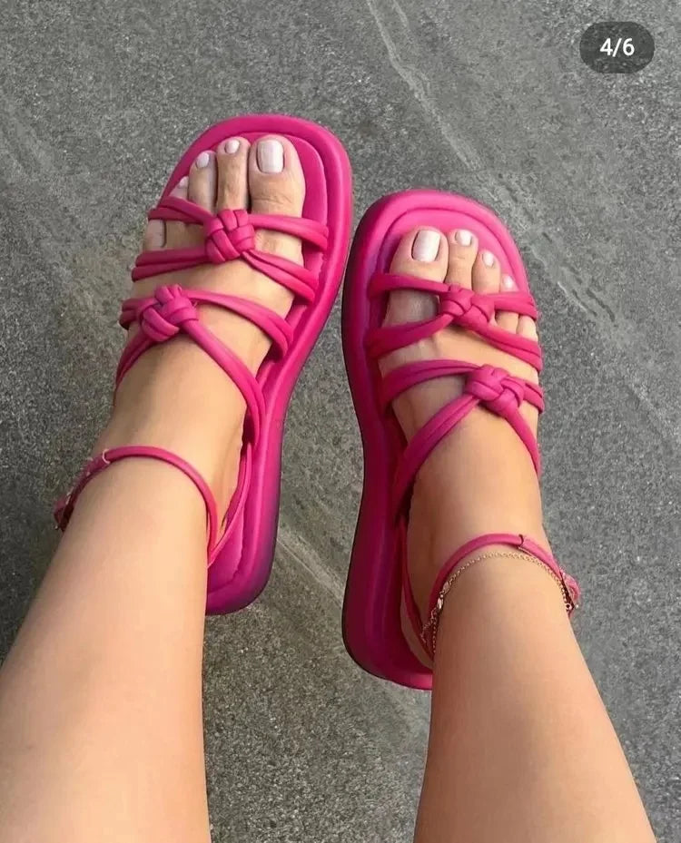 Cyflymder  New Style Women's Plus Size Round Head Woven Thick Bottom Sandals Beach Slippers Amazon Style Casual Comfortable Ladies Shoes