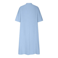 Cyflymder  New Solid Color Cotton Linen Comfortable Casual Dresses Women Half Sleeve Loose Dress Gown Female Double Pocket Patchwork Frock