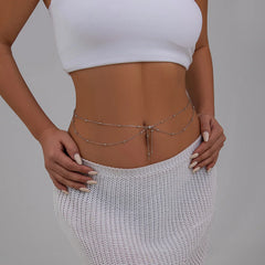 Cyflymder  Double Layer Thin Chain Body Necklace Women Fashion Sexy Fringe Waist Bead Chain Versatile Metallic Jewelry