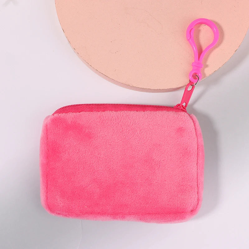 Cyflymder Solid Plush Coin Purse Women's Cute Wallet ID Card Bag Keychain Minimalist Coin Bag Kawaii Wallets for Women