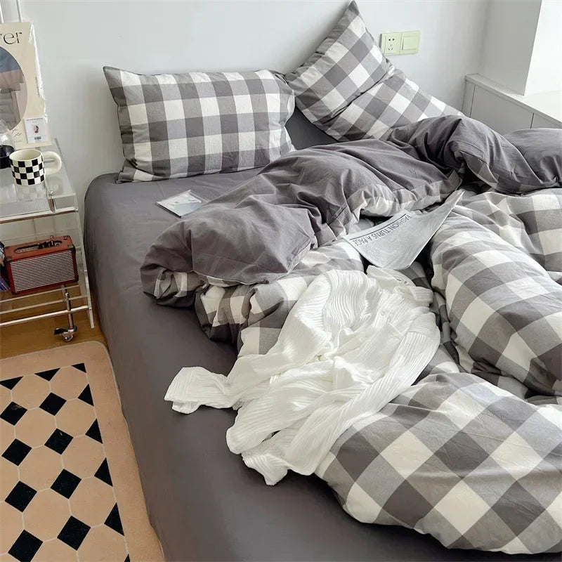 Cyflymder  Japanese Style Cotton Printed 4Pcs Bedding Sets Skin Friendly Ab Double-Sided Design Duvet Cover Washed Comfort Set for Adults