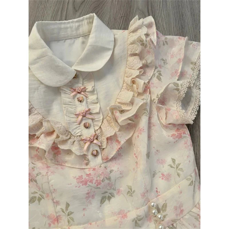 Cyflymder  Kawaii Floral Mini Dress Women Japanese Lolita Cute Bow Ruffles Patchwork Dresses Summer Korean Fashion Bodycon A Line Vestidos