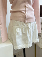 Cyflymder  Lace Trim A-line Shirks Women New Cotton High Waist Elastic Ruffles Hem Sweet Mini Skirts Vintage Cute Streetwear Chic Falda