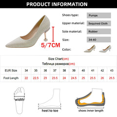 Cyflymder Bling Gold Silver Pointed Toe Pumps Women Rhinesthone Thin Heels Party Wedding Shoes Woman Shallow High-Heeled Shoes