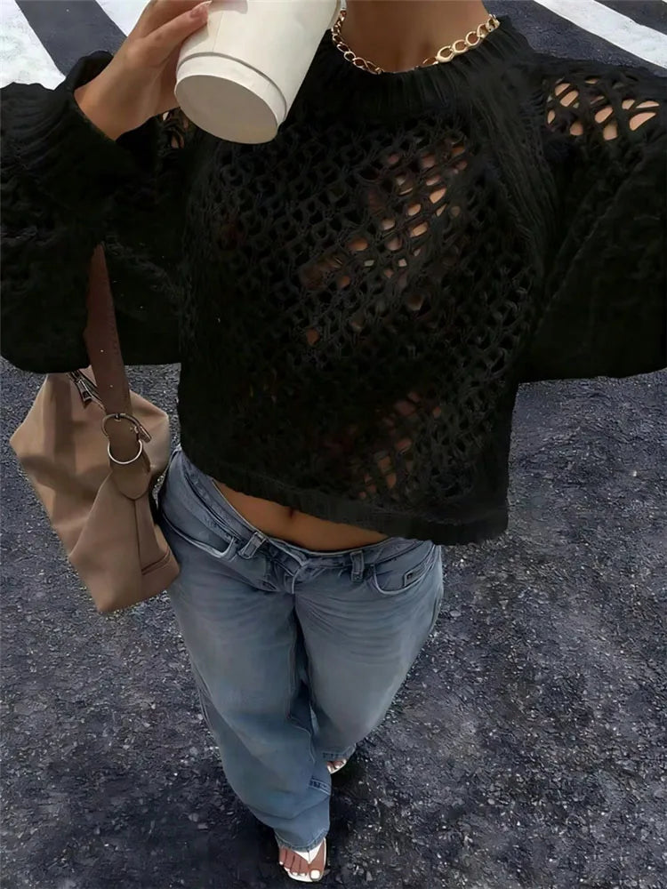 Cyflymder  Extremely simple autumn and winter collection sweater new fashion basic style backless hollow knitted pullover sweater