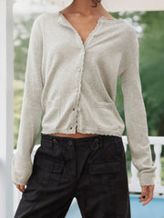 Cyflymder  Ladies Autumn Winter Cable Knit Cardigan Chic Ribbed Button Up Round Neck Long Sleeve Sweater Coat with Pockets