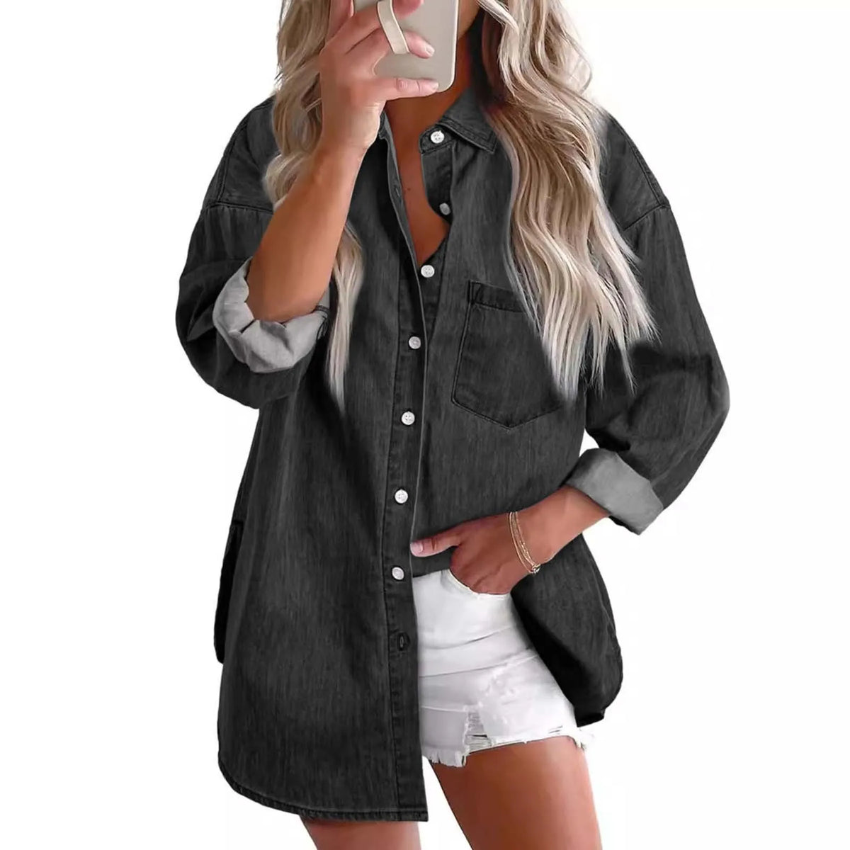 Cyflymder  Fashion Women Denim Shirts Single Breasted Turn Down Collar Long Sleeve Tops Women Jacket Shacket Jeans Loose Vintage Blouse