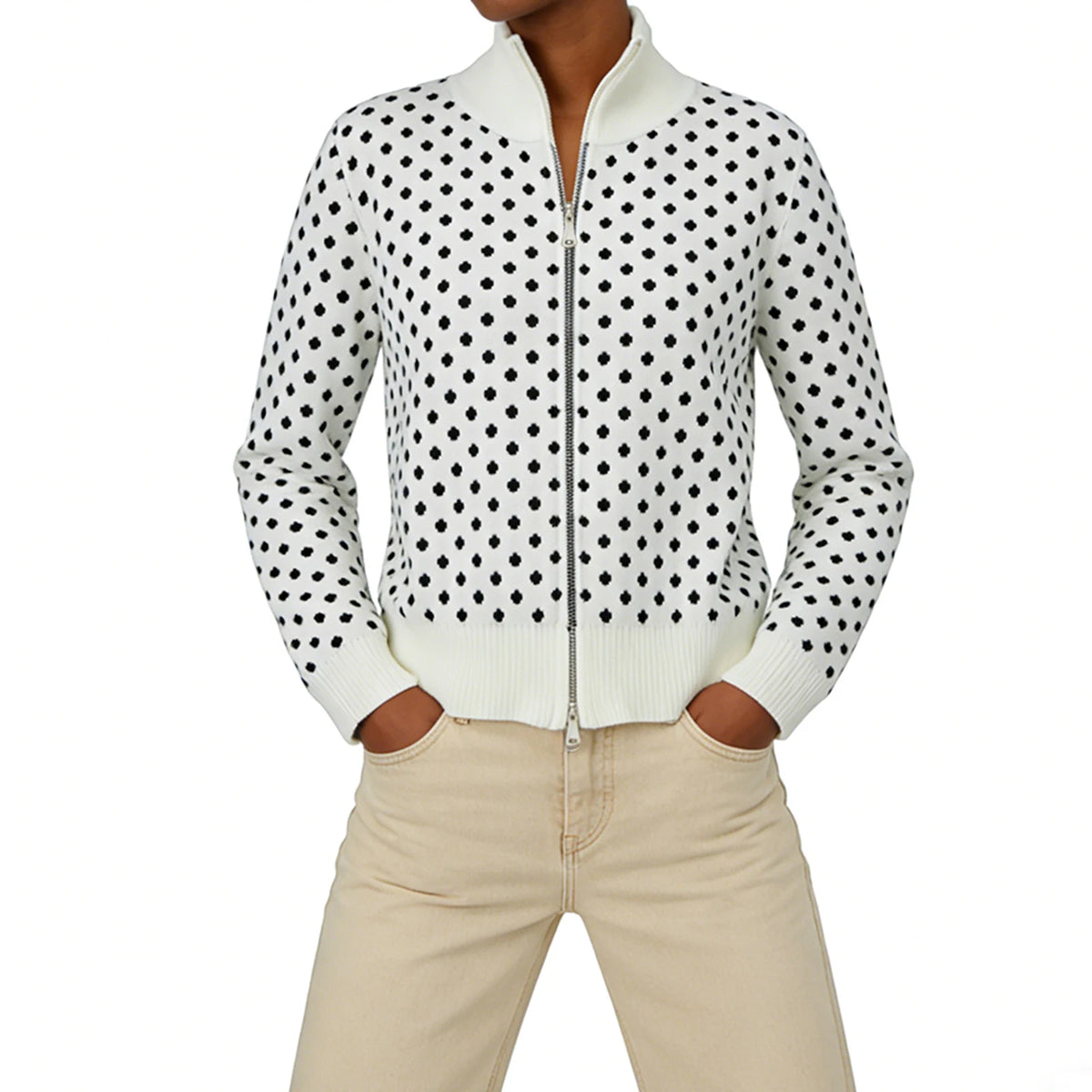 Cyflymder  Women s Cable Knit Pullover Sweater with Hooded Collar and Polka Dot Print Long Sleeve Winter Jacket for Fall