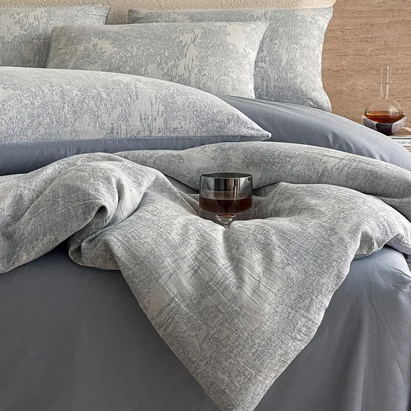 Cyflymder  Light Luxury Soft Thick 100% Cotton Flat Sheet Sets Satin Jacquard Silky Bedding Set for Seasons Single Double Bed Comfort Set