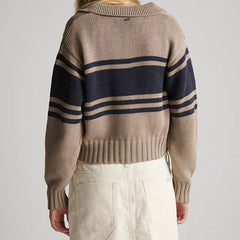 Cyflymder  y2k Striped Sweater Women Aesthetic Clothing Lapel V Neck Long Sleeve Loose Crop Tops Fall Winter Clothes Streetwear