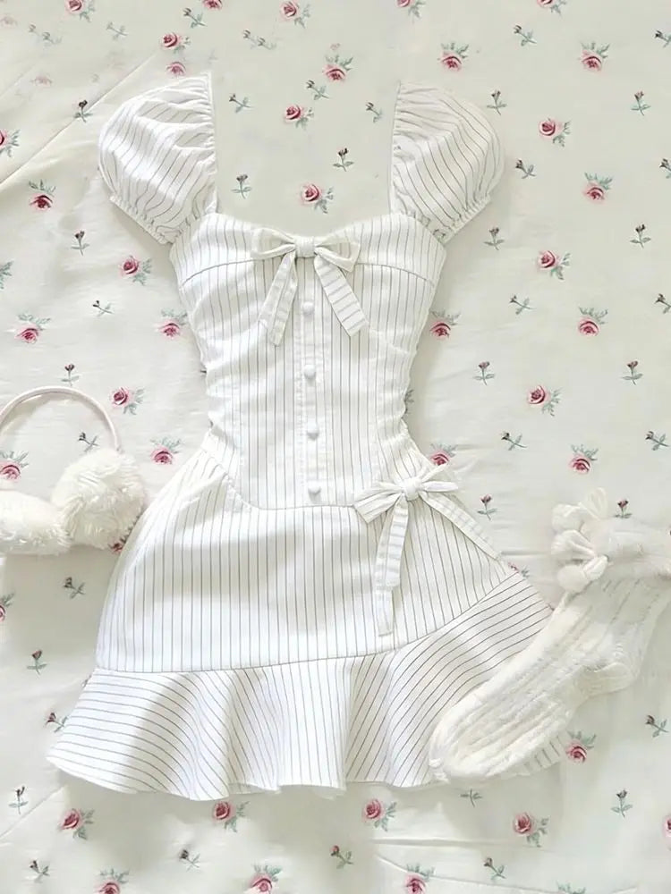 Cyflymder  Sweet Dresses Y2k Punk 2000s Mini Skirt Sexy Harajuku Korea Slim Stripe Backless Summer Elegant Women's Dress Hot Girl Emo Chic