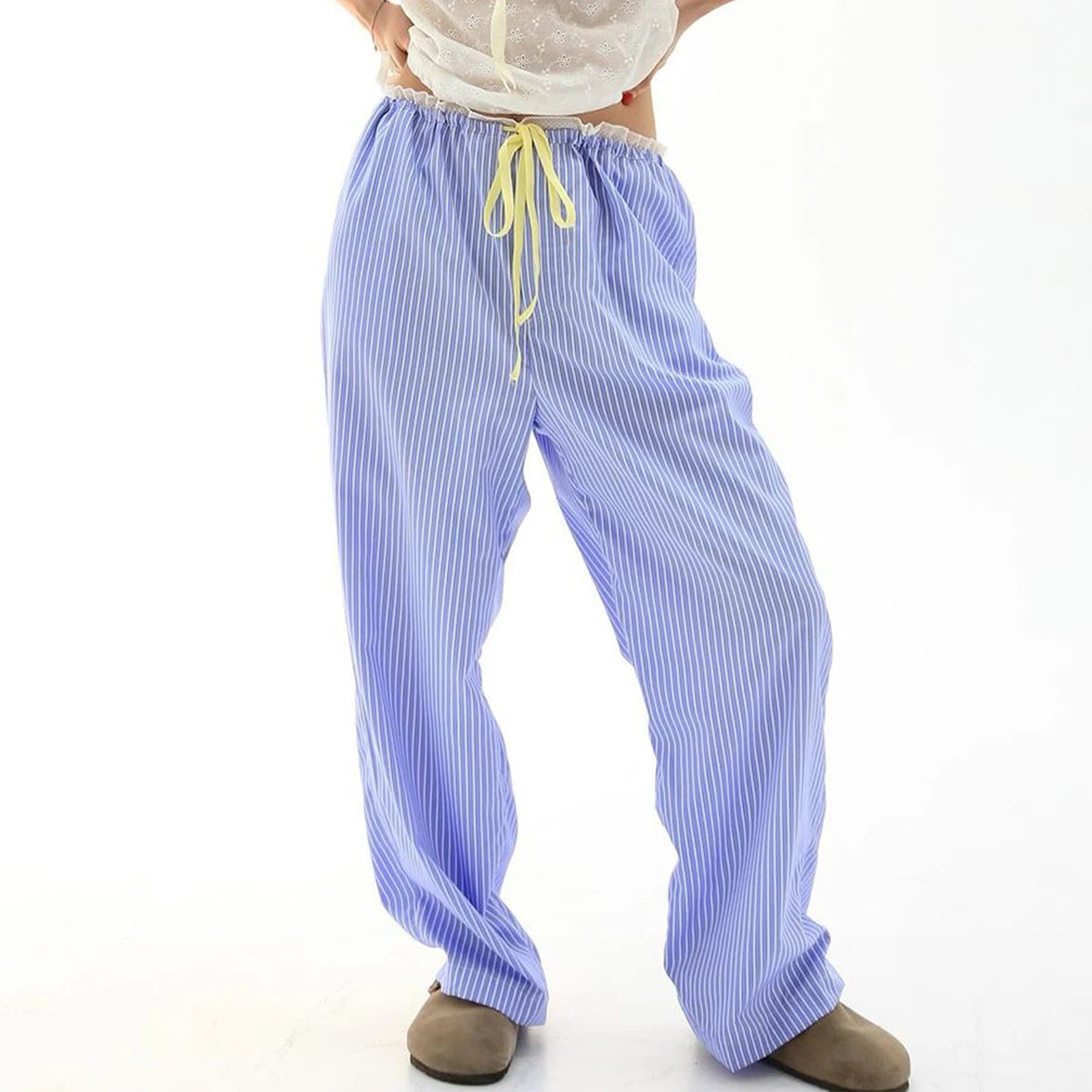 Cyflymder  Women Loose Pants Stripe Print Drawstring Elastic Waist Trousers Spring Summer Casual Sweatpants Streetwear