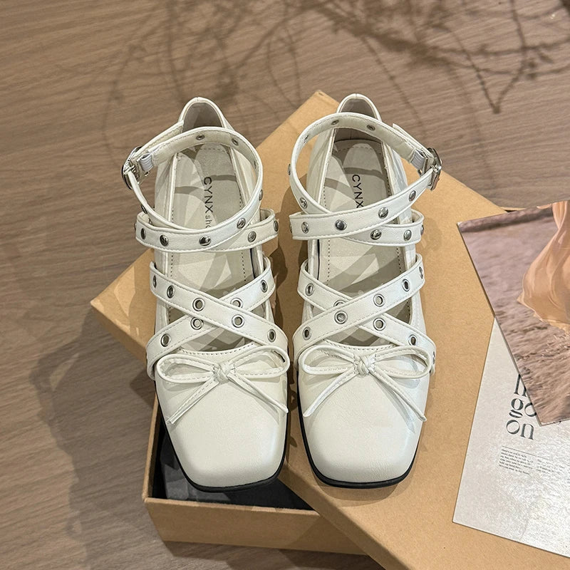 Cyflymder  Cross Ankle Strap Butterfly-knot Women Flats Shoes Spring Autumn Women's Outdoor Comfort Mary Jane Shoes