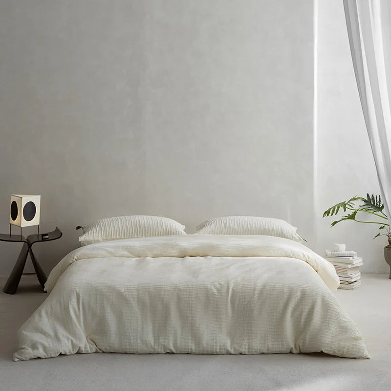 Cyflymder  40S Ripple Jacquard Pure Cotton Bedding Set Bubble Gauze Color Blocking Breathable Quilt Set Twin Full Queen King Bedclothes