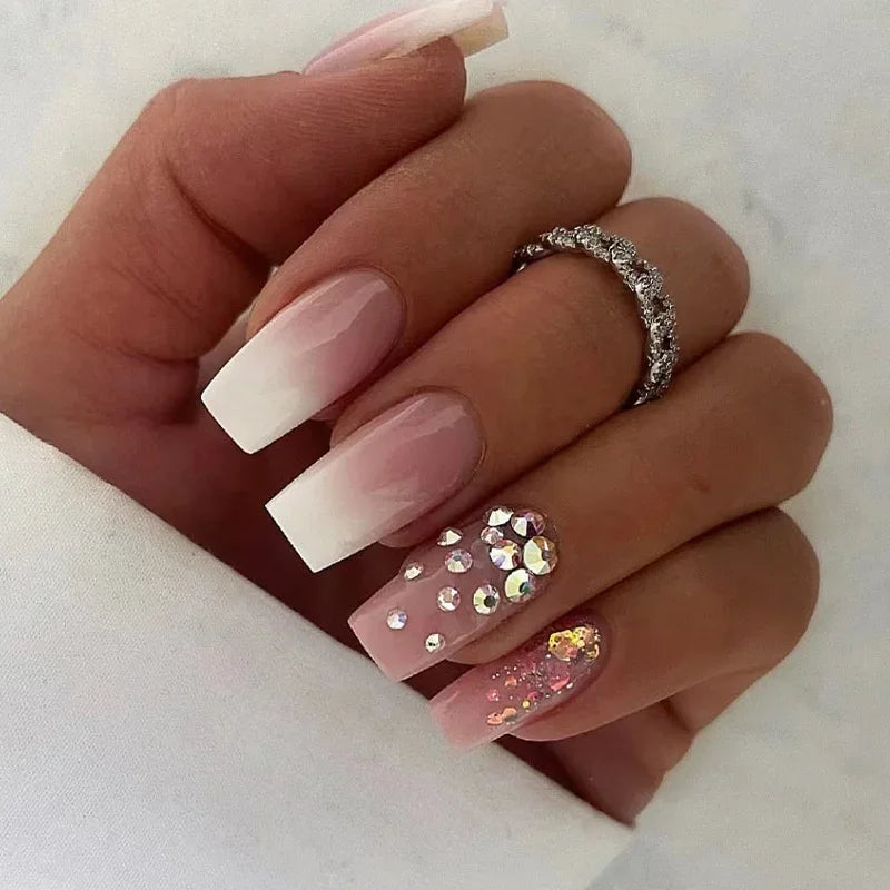 Cyflymder  24pcs Simple French False Nails With Gel White Square Head Fake Nails With Designs Short Press On Nails Natural Artificial Nail